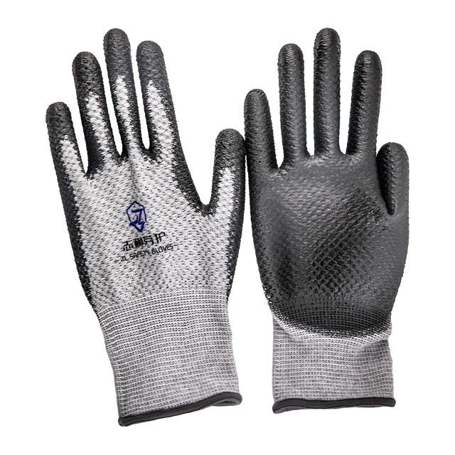 Grey polyester PU pineapple patterned gloves
