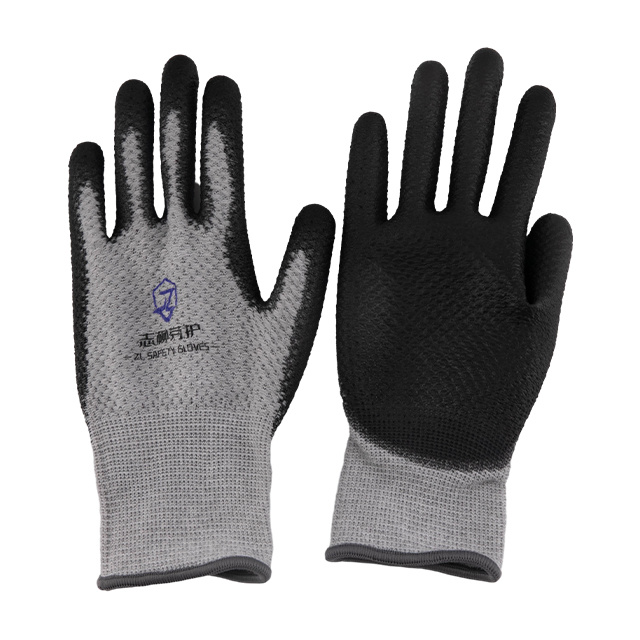 Grey polyester PU pineapple patterned gloves