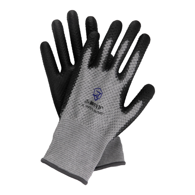 Grey polyester PU pineapple patterned gloves