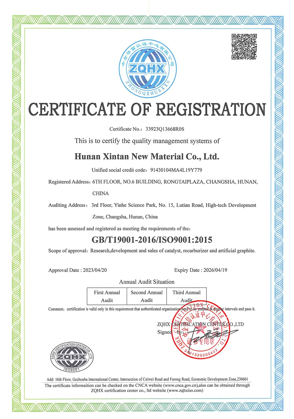 Quality Management System Certificate