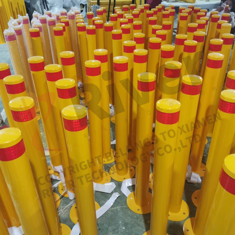 Enhance Safety with Yellow Steel Pipe Collapsible Safety Bollards