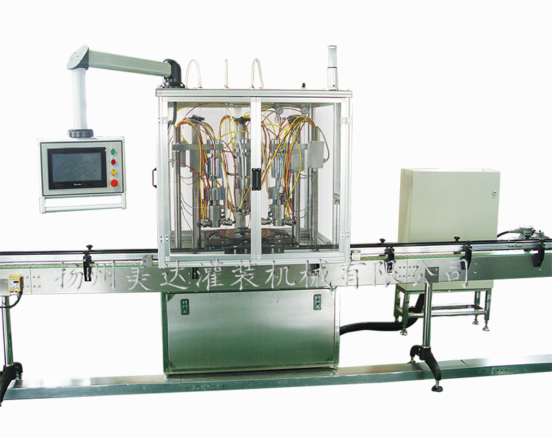 Model QGQGDY-3 PLC Controlled Three heads Automatic Under-cap Oxygen Filling Machine