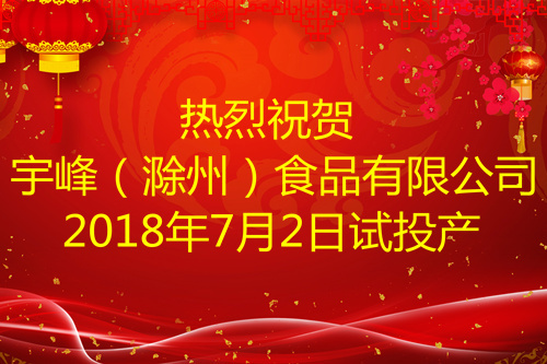 宇峰（滁州）食品有限公司7月2日试投产