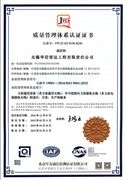 质量管理体系认证证书