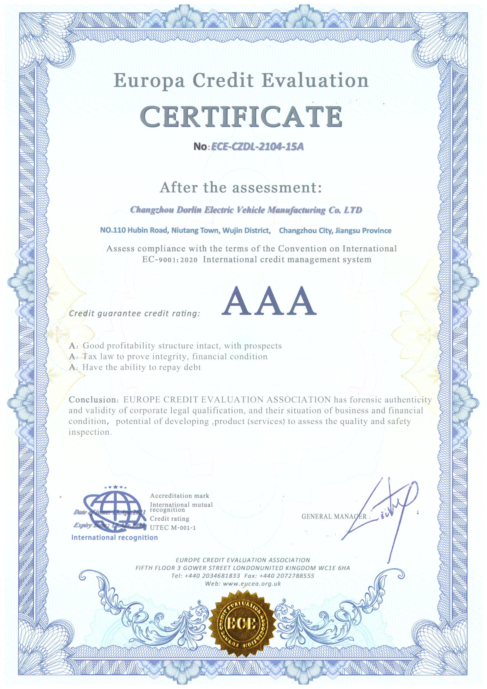 EU credit 3A certification