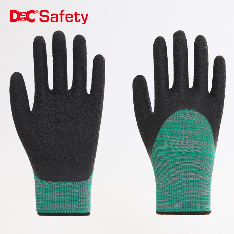 13 gauge polyester liner latex 3/4 coating crinkle finished working gloves