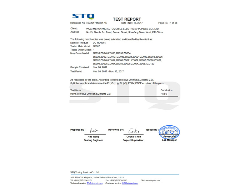 Certificat ROHS Certificat ROHS