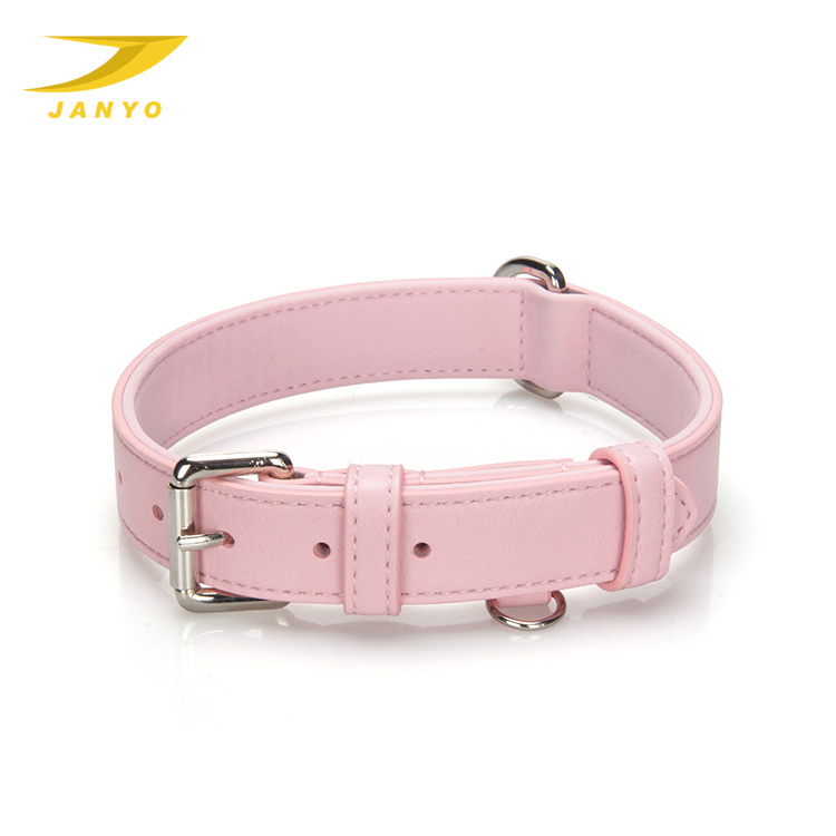 Janyo Factory wholesale Simple And Fashion pink Dog Collar pu Leather Pet Dog Collar