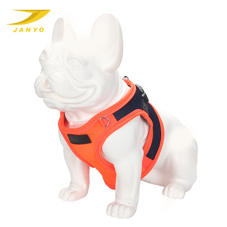 Janyo Easy Adjustable And Pull-free Dog Harness Mesh Breathable Soft Comfortable orange Nylon dog Chest Harness