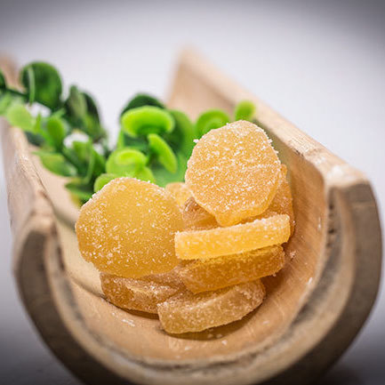 Circular crystallized ginger with castor sugar