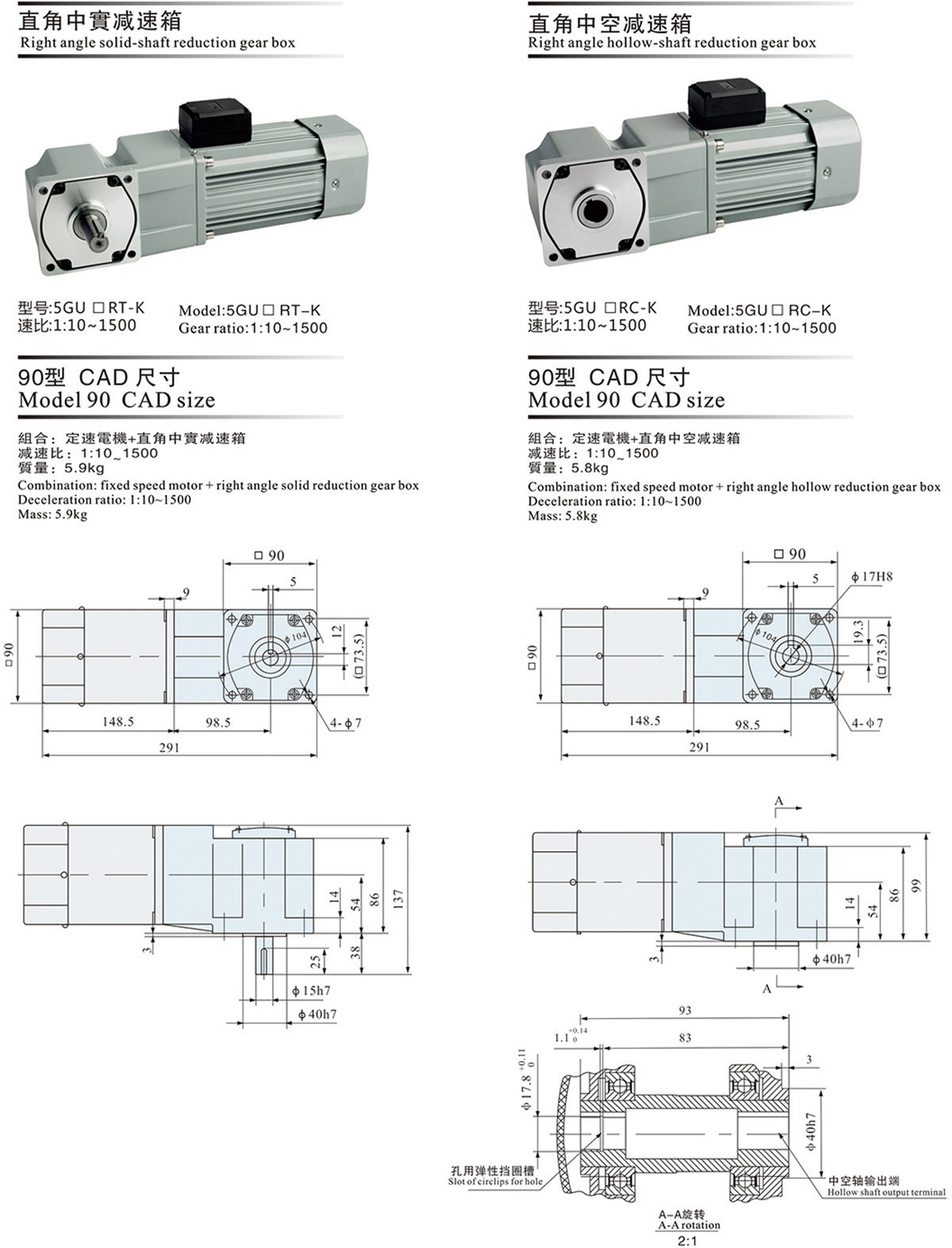 90直角中空軸90W減速電機