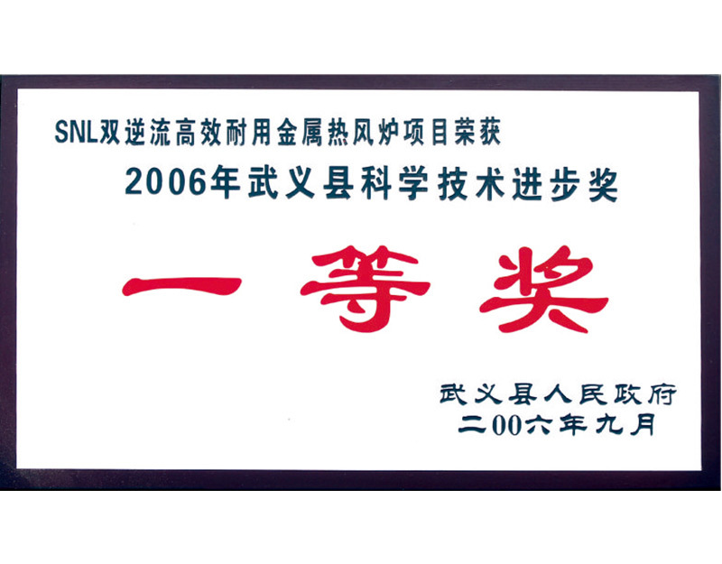 2006 Wuyi County Science and Technology Progress Award