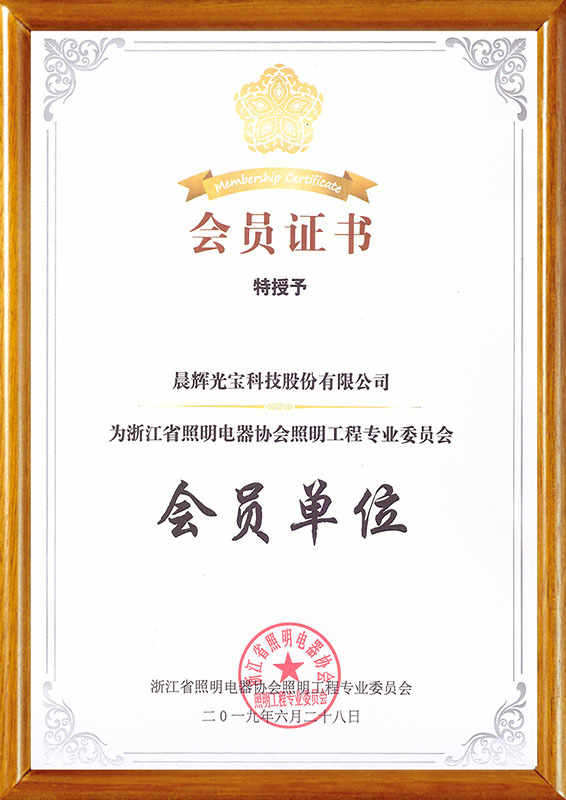 Member unit of Lighting Engineering Professional Committee of Zhejiang Lighting Electrical Appliances Association