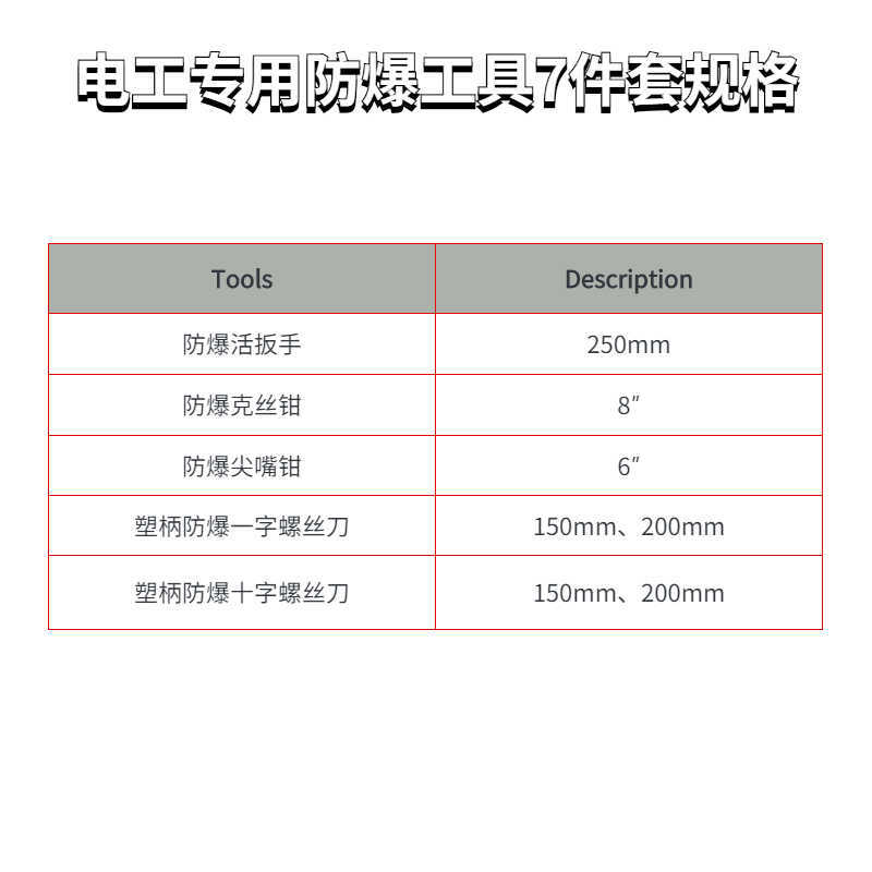 电工专用防爆工具7件套SKH-7规格