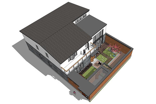 装配式集成房屋体系--二层尖顶带院效果图