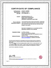 UL认证证书（平板式工矿灯）