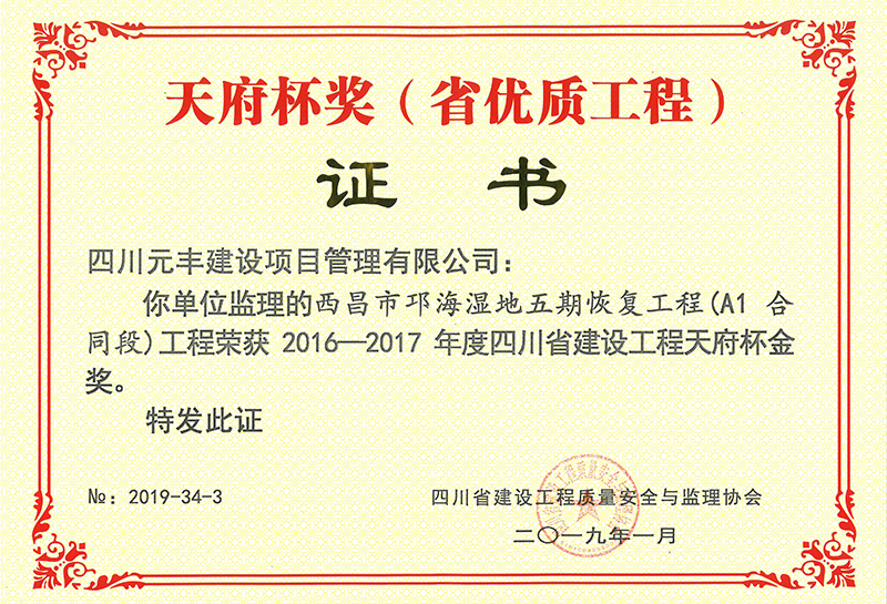四川省建设工程天府杯金奖（2016—2017年度）