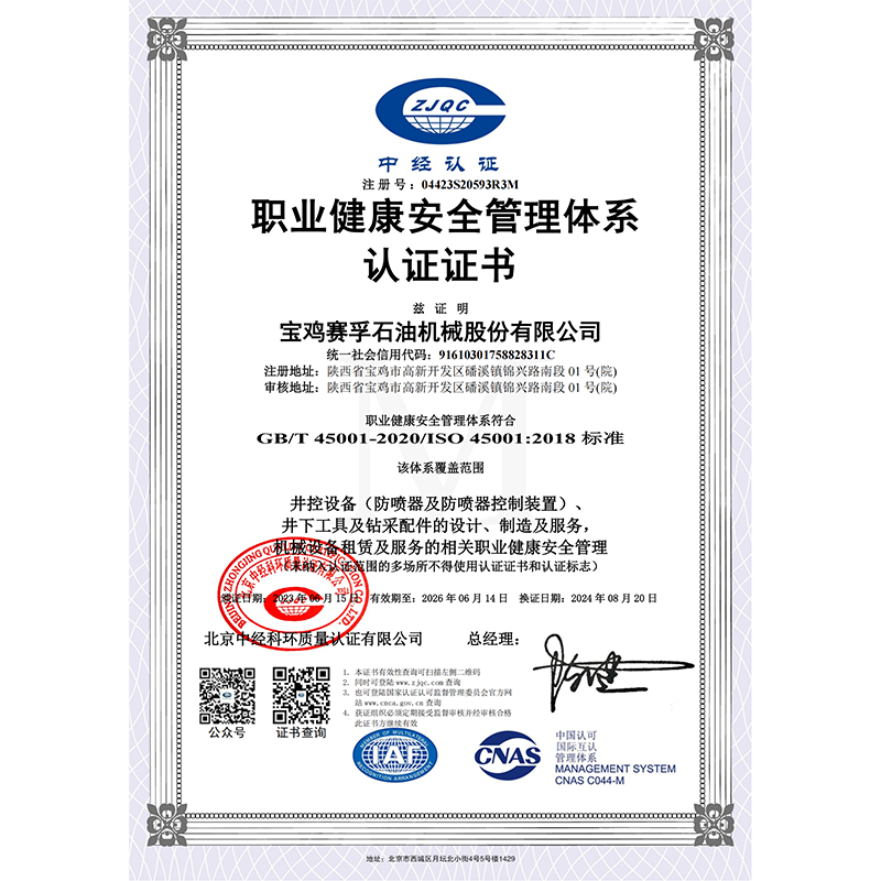 職業(yè)健康體系證書