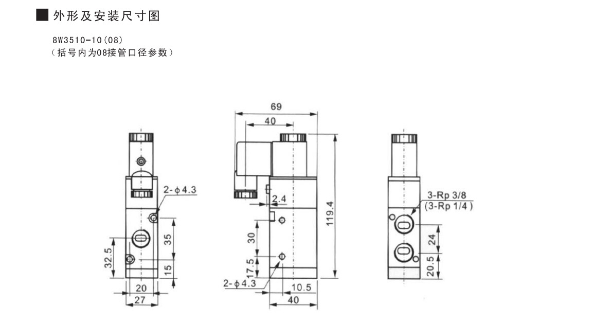 8W3500 系列二位三通電磁換向閥