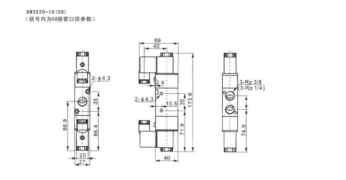 8W3500 系列二位三通電磁換向閥