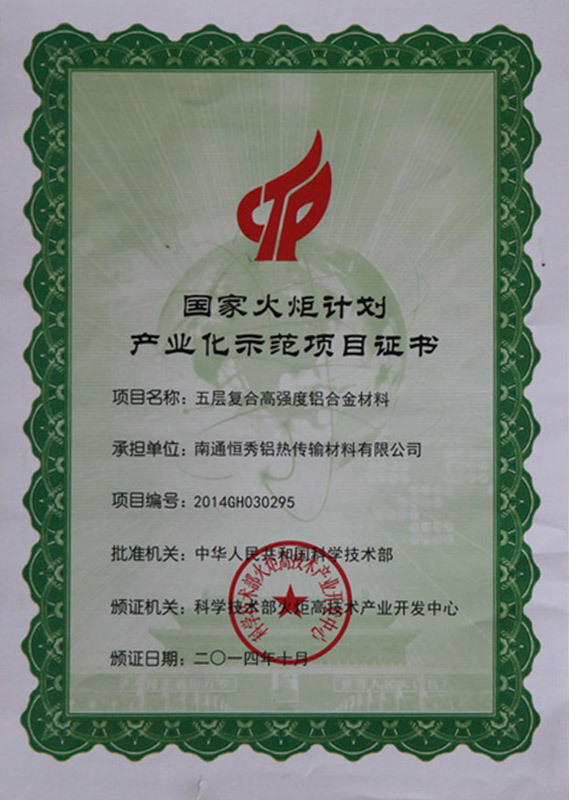 National Torch Program Project Certificate