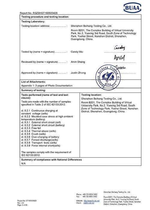 IEC 62133 Test Report IEC 62133 Test Report