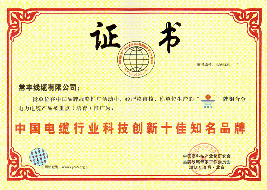 Certificate of Aluminum Alloy Power Cable