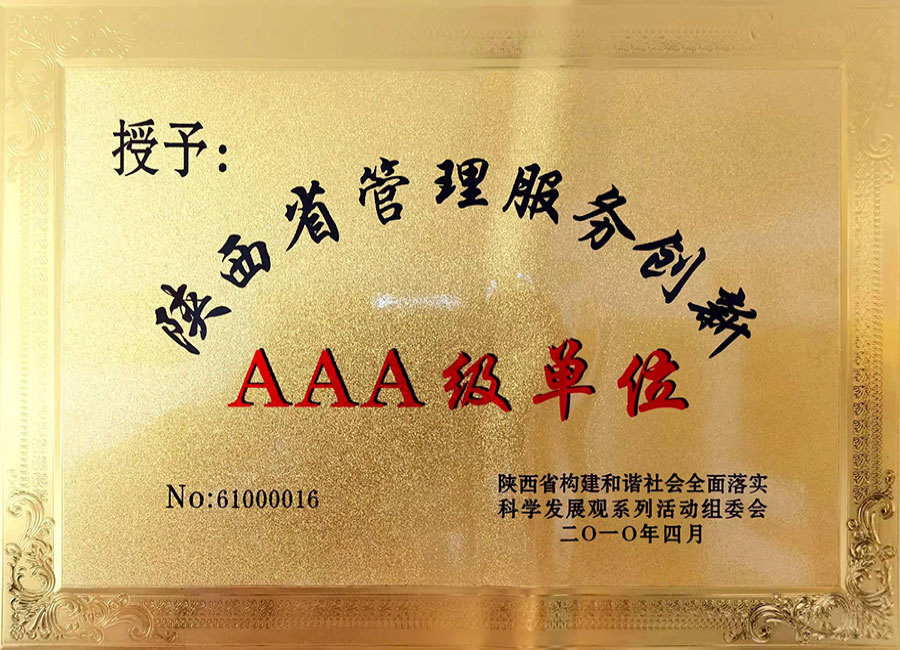 陕西省管理服务创新AAA级单位