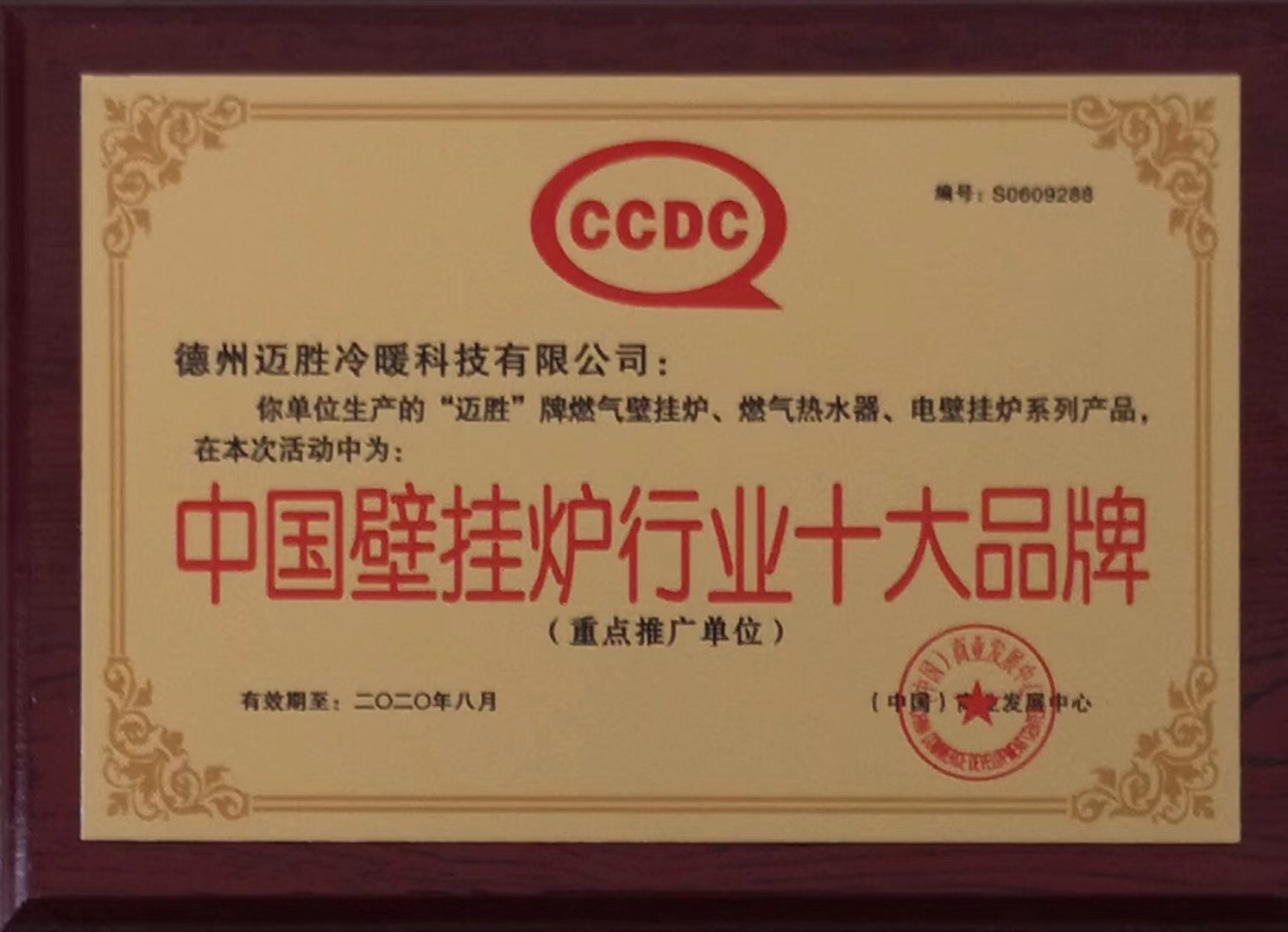“迈胜”牌壁挂炉荣获“中国壁挂炉行业十大品牌”