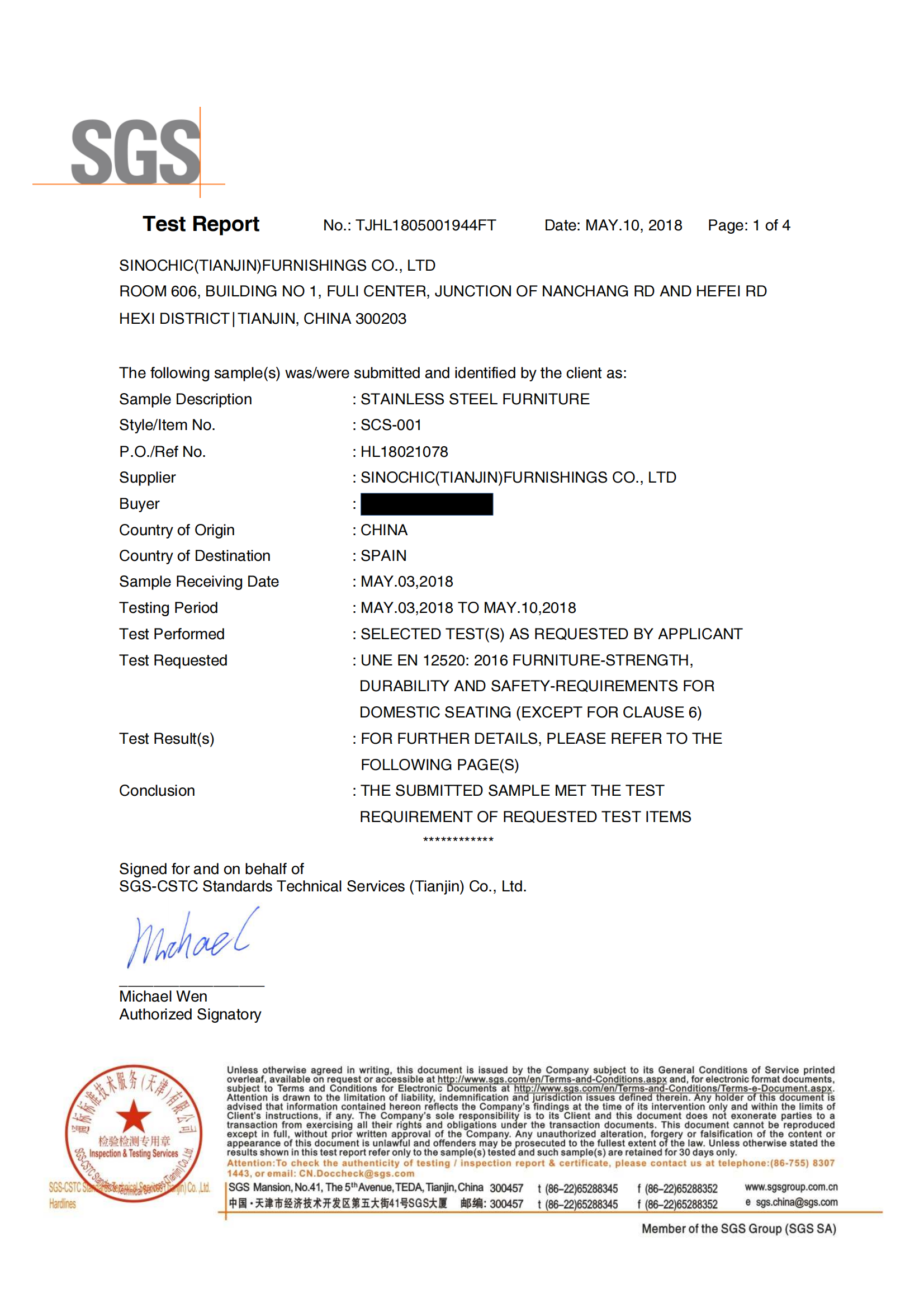 SCS-001MS-015 SGS inspection report SCS-001MS-015 SGS inspection report