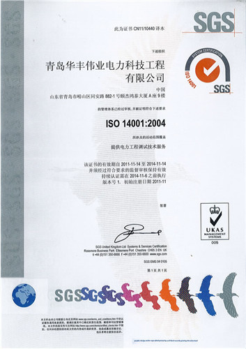 Environmental management system certification ISO 14001:2004