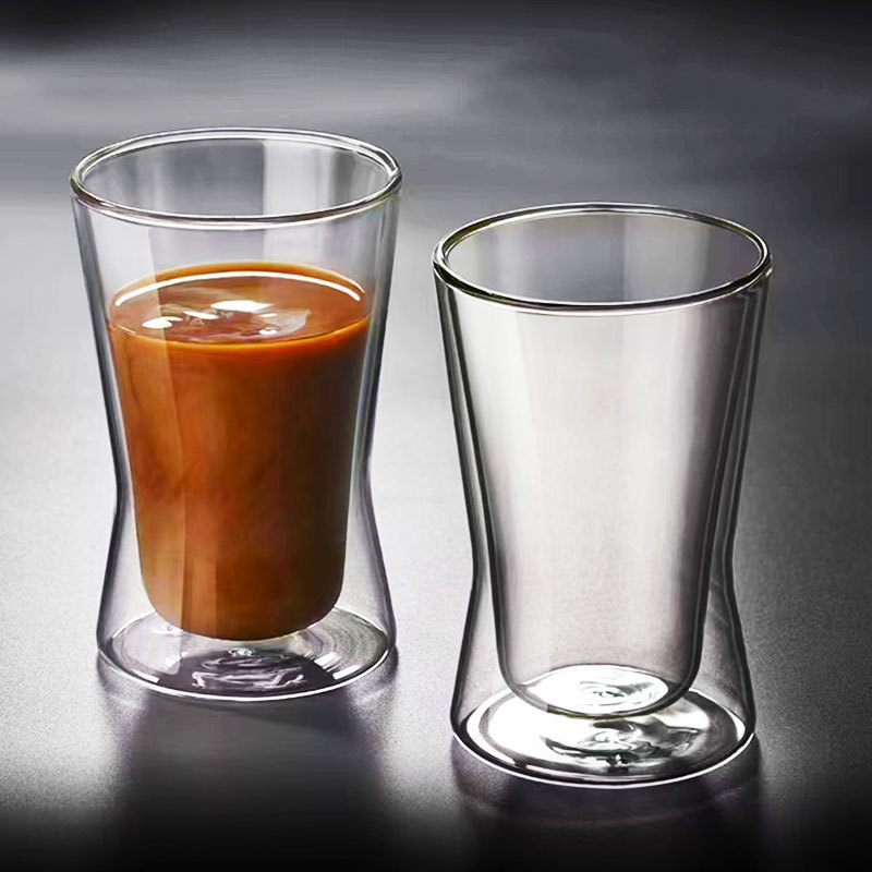 Soda Drink Ribbed Double Wall Glass Cup