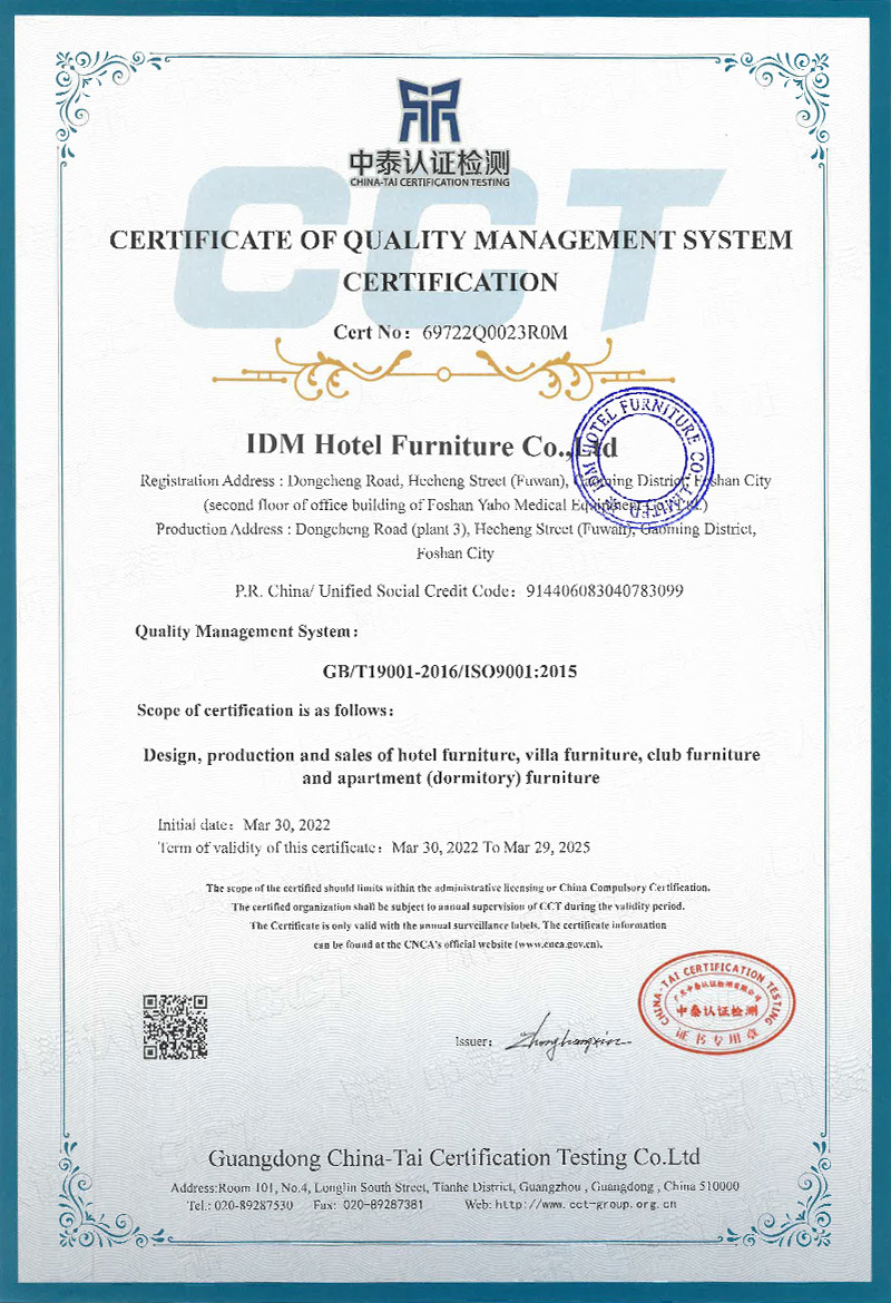 CERTIFICATE OF QUALITY MANAGEMENT CERTIFICATE OF QUALITY MANAGEMENT