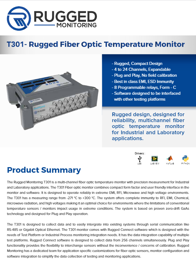 Rugged Monitoring T301 Fiber Optic Temperature Monitor