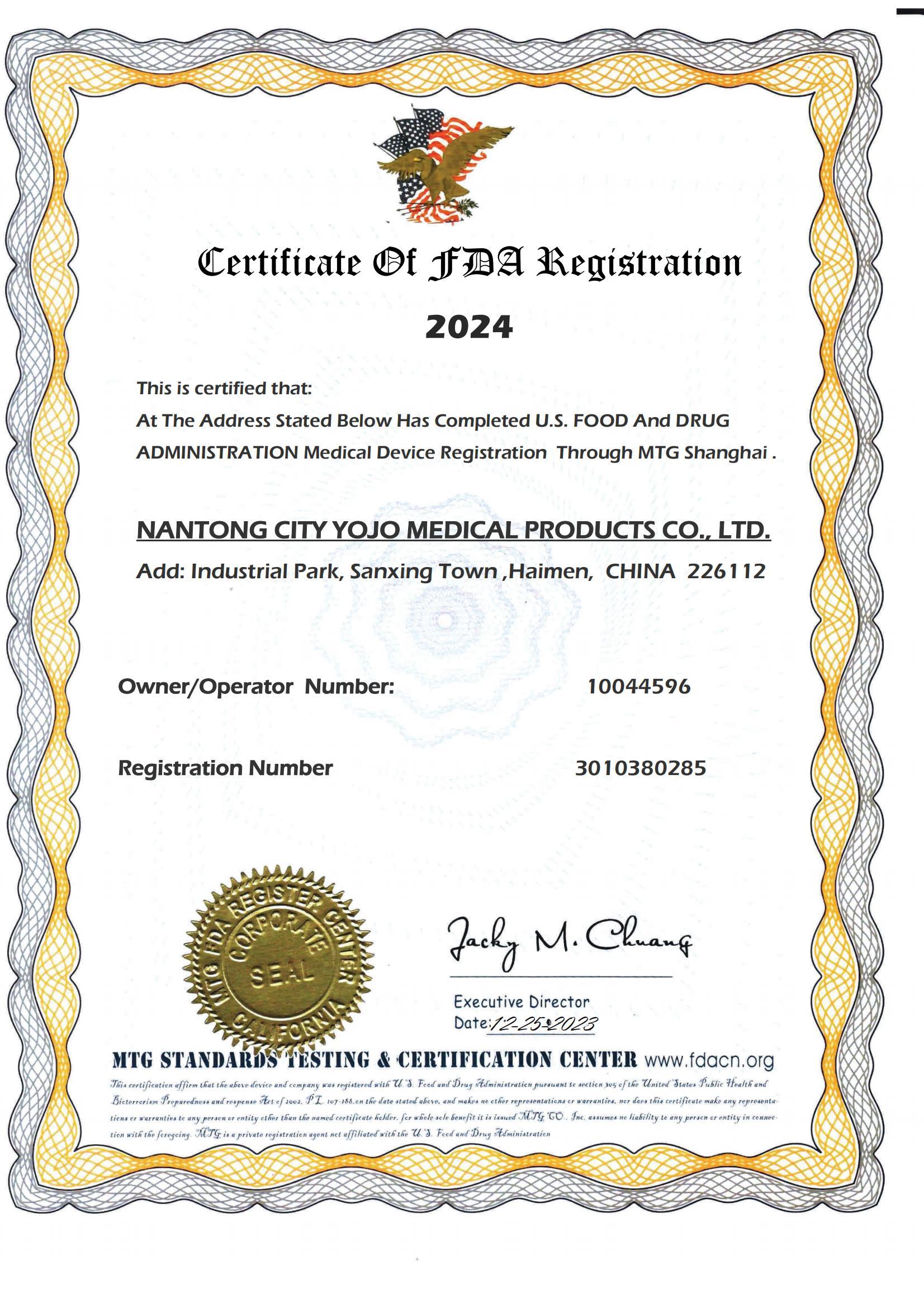 FDA Registration Certificate