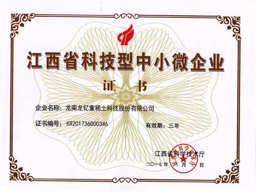 Jiangxi Provincial Certificate of Technological Small and Medium Enterprises