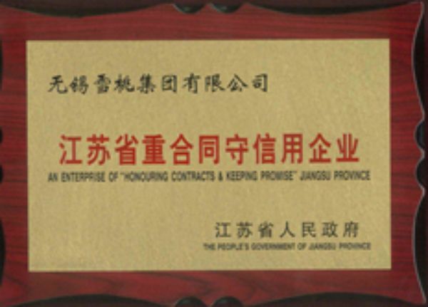 Certificate of Jiangsu Province Enterprise Abiding by Contracts and Trustworthiness