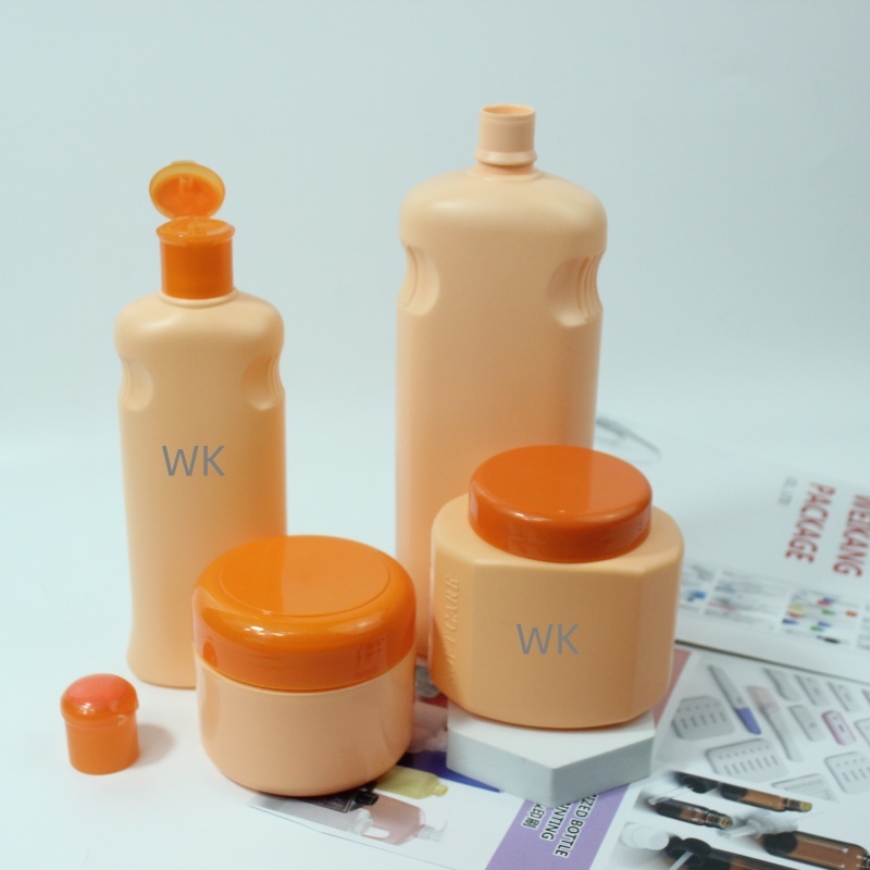 New Product High Quality PP HDPE Plastic Orange Shampoo Bottle Set