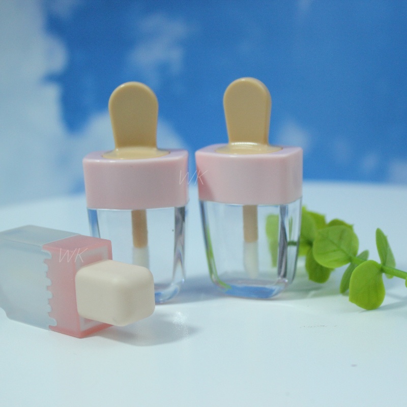 Cute 5ml 6ml empty tube ice cream portable lip gloss container customized logo with box