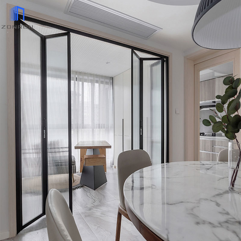 ZONRON Aluminum Alloy Folding Door Soundproof Double Toughened Glass Bifold Door glass