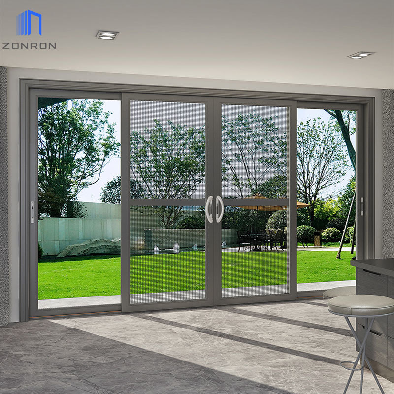 Zonron 2023 New Design Horizontal Aluminum Window Thermal Break Profile Double Glazed Windows With Mosquito Net