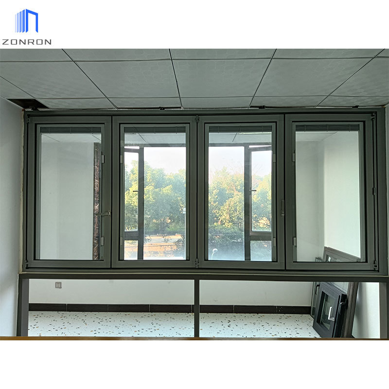 Zonron Wholesale Aluminium Tempered Glass Vertical Bifolding Windows Horizontal Accordion Folding Window
