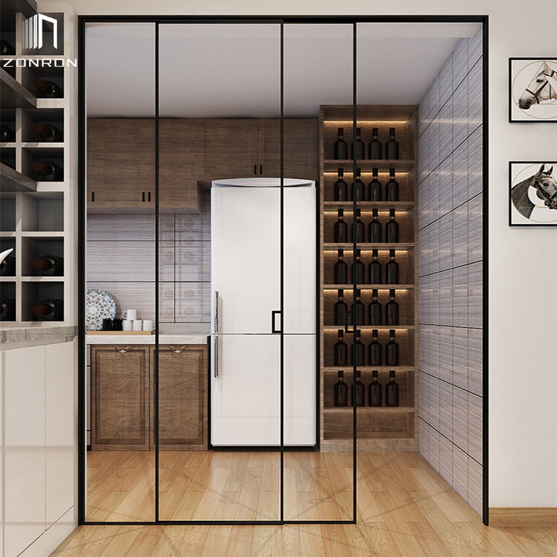 Zonron Minimalist Design Frameless Living room Partition Door Simple Narrow Frame Aluminum Entry Interior Sliding Glass Doors