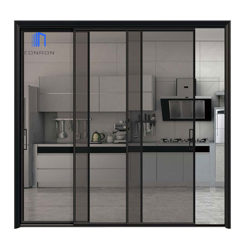 Zonron New Design Modern Interior Sliding Glass Doors Aluminum Glass With Frame Black