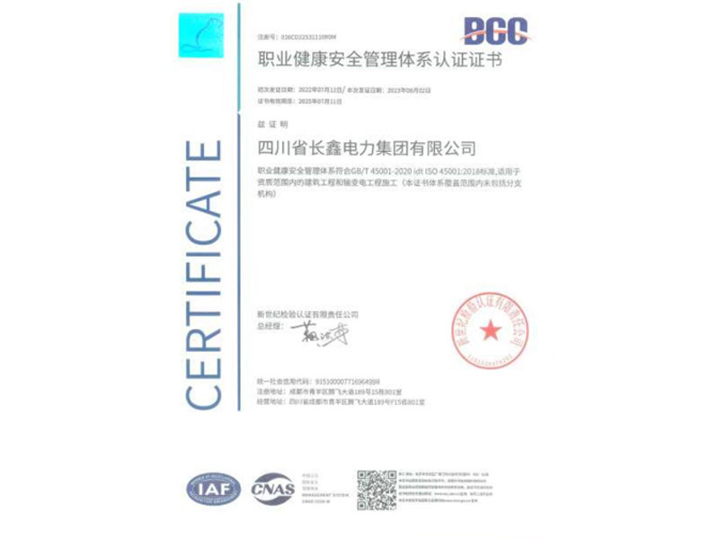 職業(yè)健康安全管理體系認(rèn)證證書