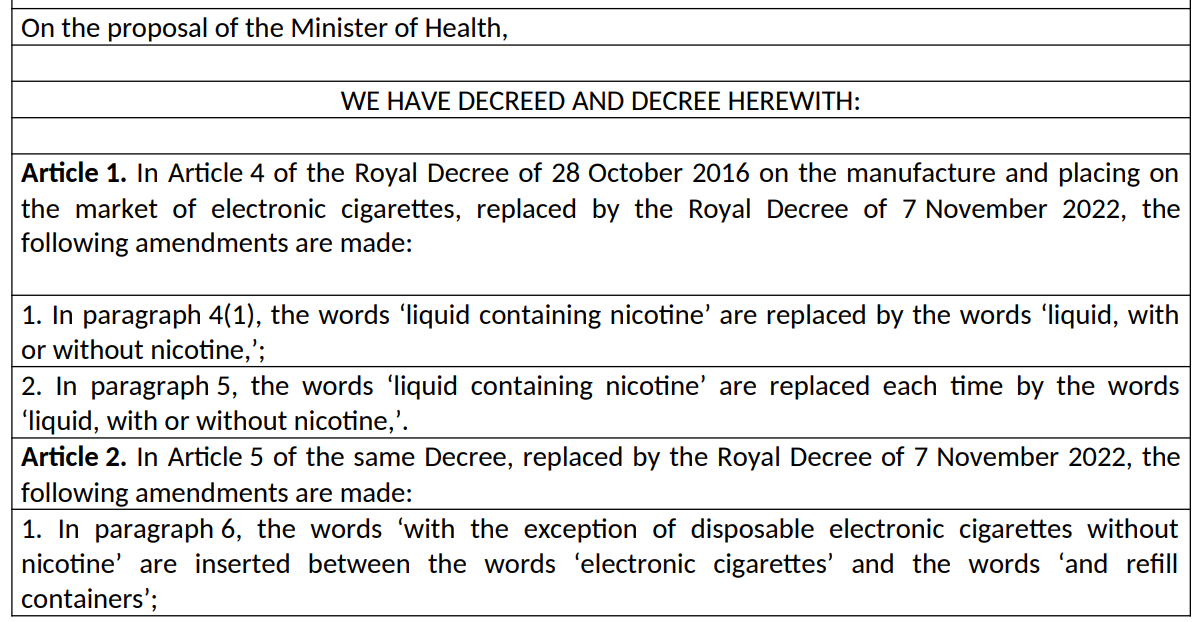 比利时拟修订《电子烟制造和销售皇家法令》以补充说明书及零尼古丁电子烟的要求插图