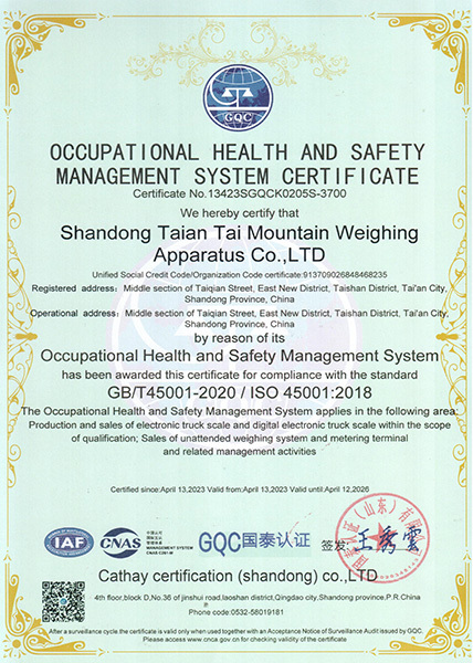 職業健康安全管理體系認證證書-英文