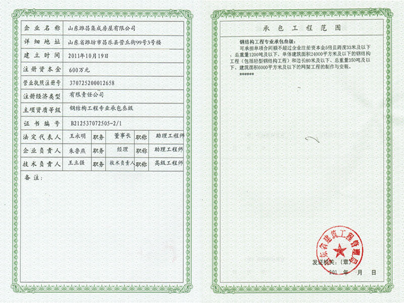 潍昌房屋二级资质
