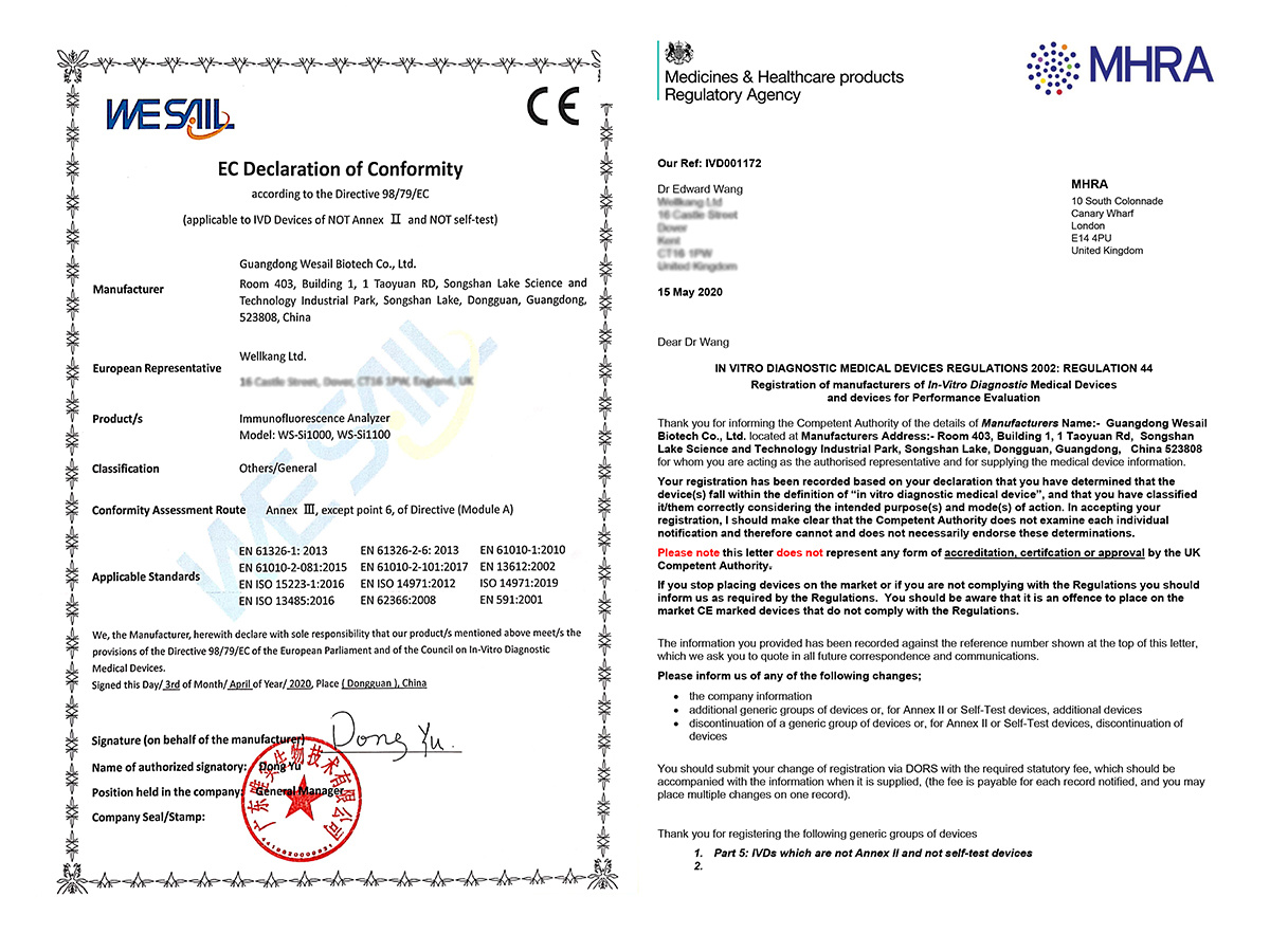 Single channel immunofluorescence analyzer UK CE certification