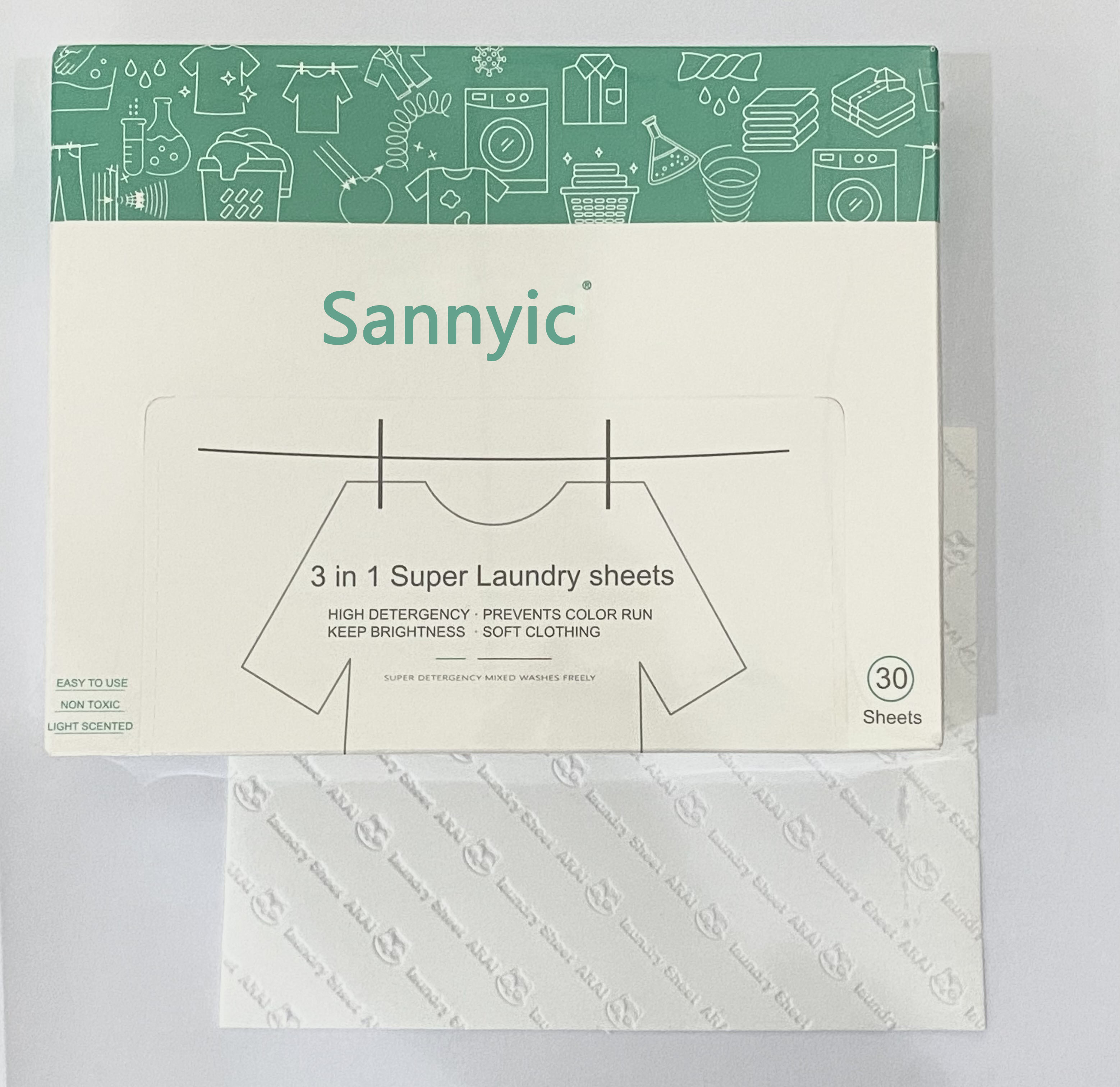 Sannyic Laundry Detergent Sheets Fragrance Free Plastic-Free Precut Zero Waste Eco-Friendly Liquidless Washing for Home Dorm Travel Camping Hiking Clean Save Space Portable